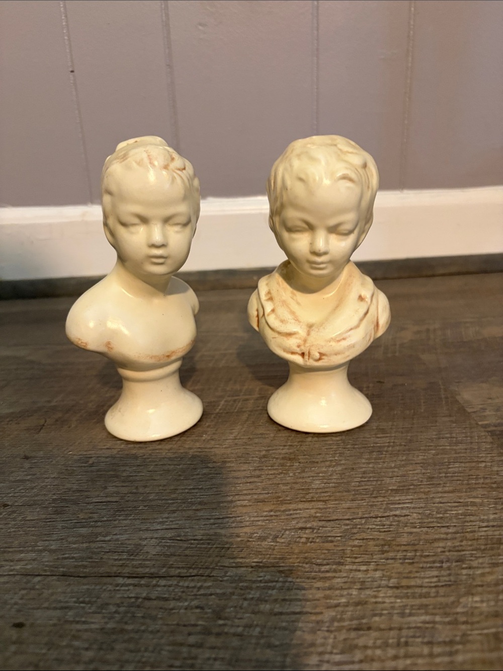 Cream Ceramic Bust Figurines - Pair